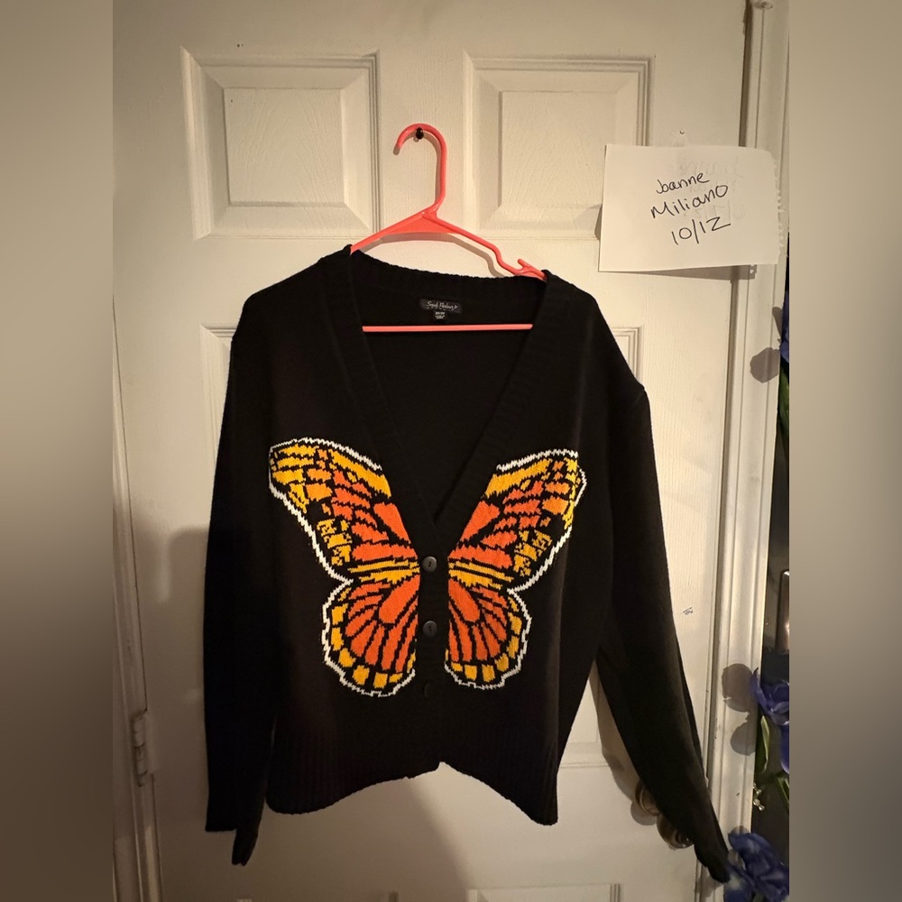 Smak Parlour Black Cardigan with Orange Butterfly 2X/3X